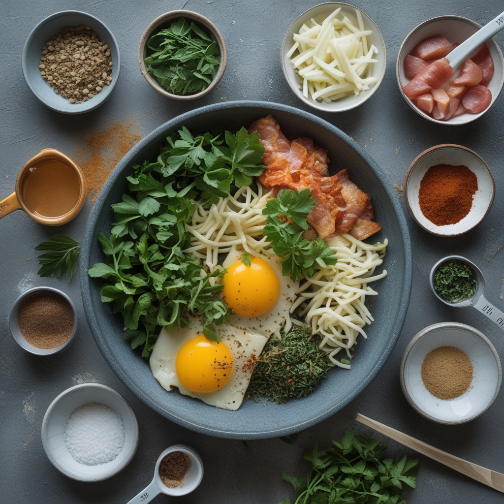 Ingredients for Bacon Egg and Cheese Rice Paper Spiral – Easy Homemade Breakfast Treat