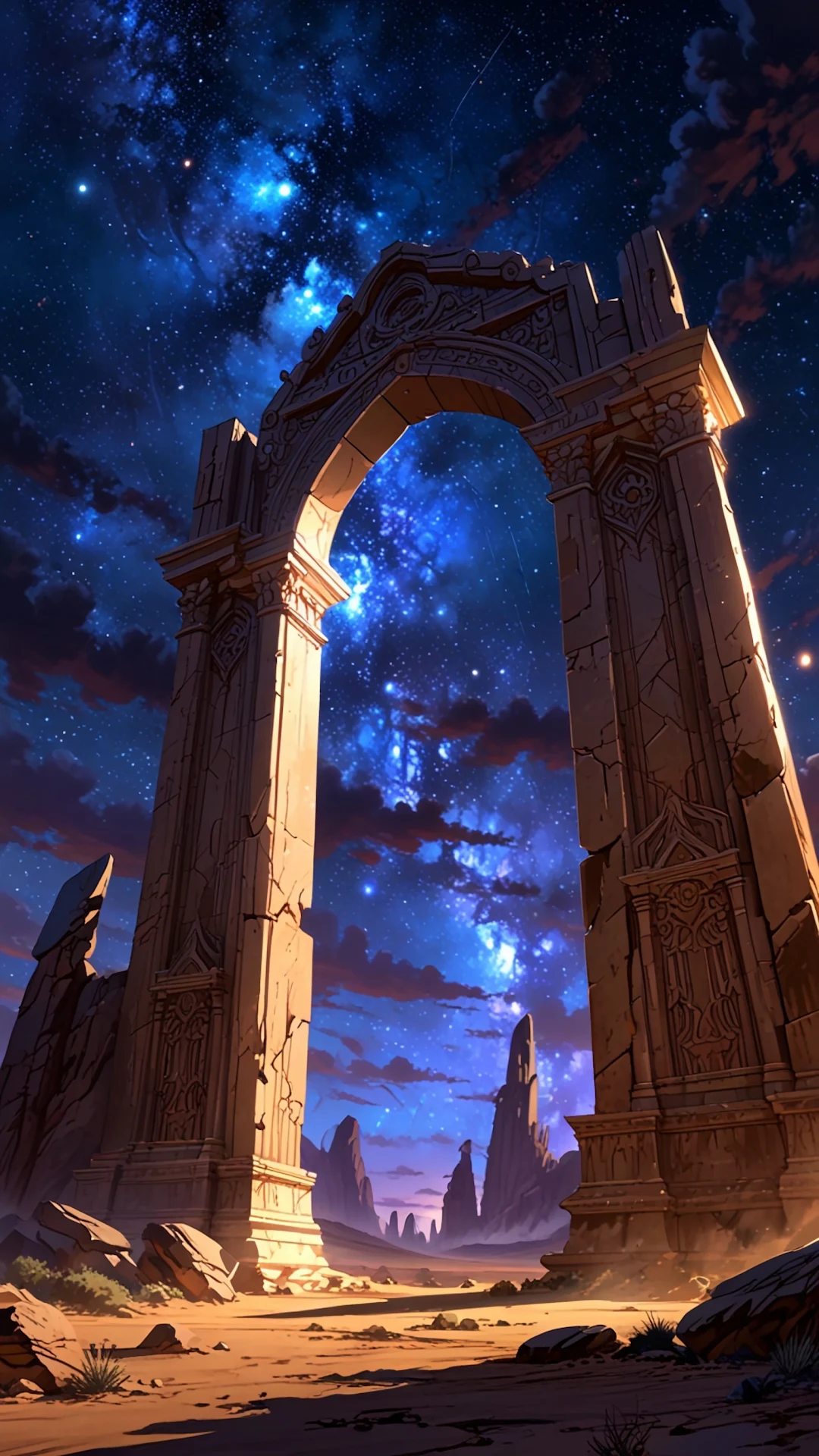 Ancient Stone Archway Under Starry Night Sky - Free 4K mobile Wallpaper