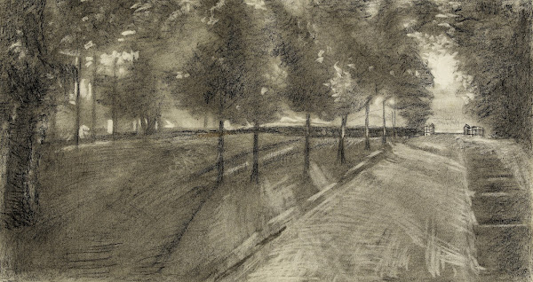 Allée bordée darbres dans un parc 1947