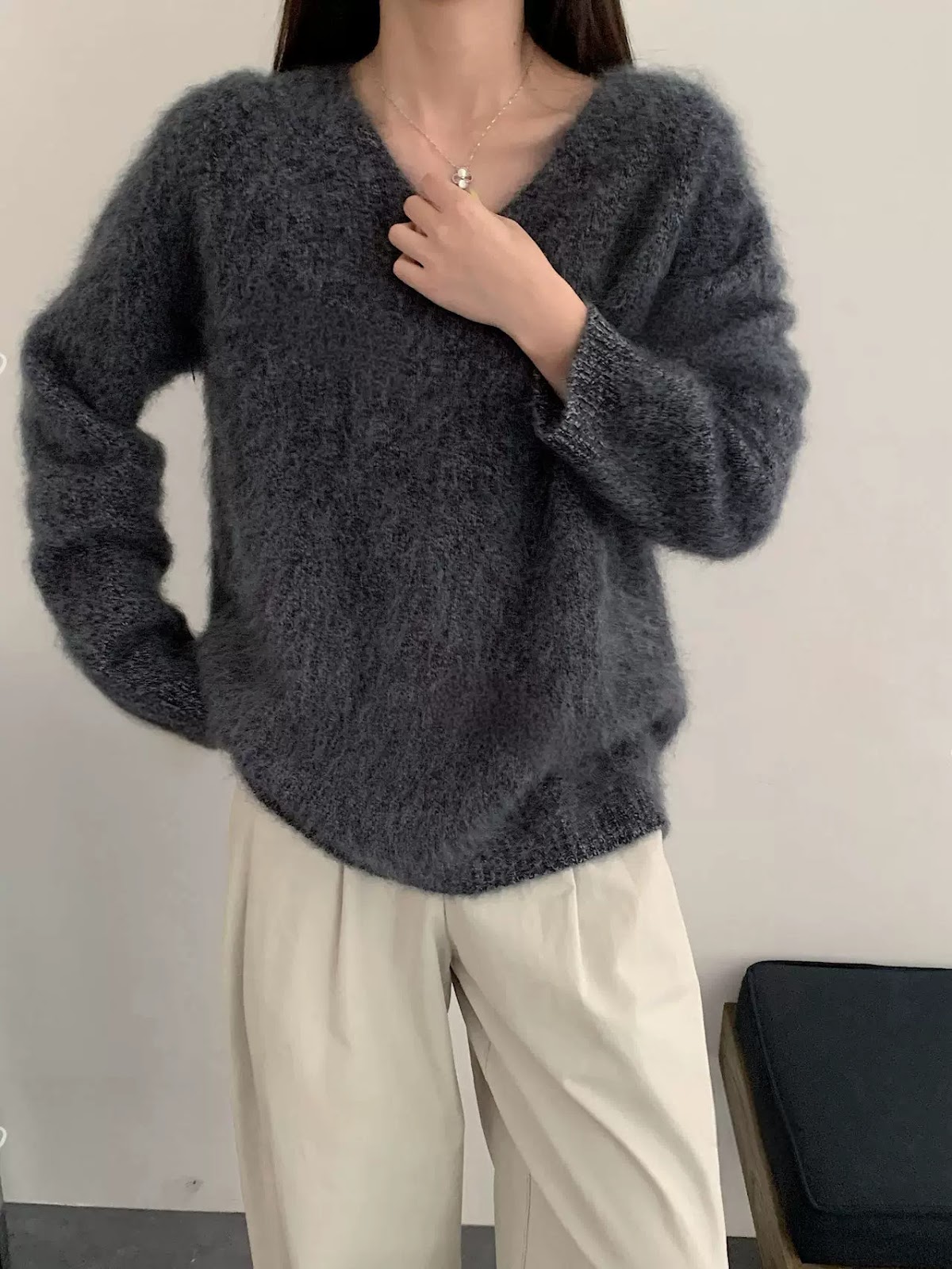 Women's V-neck Sweater, Wool-Cashmere, Brushed