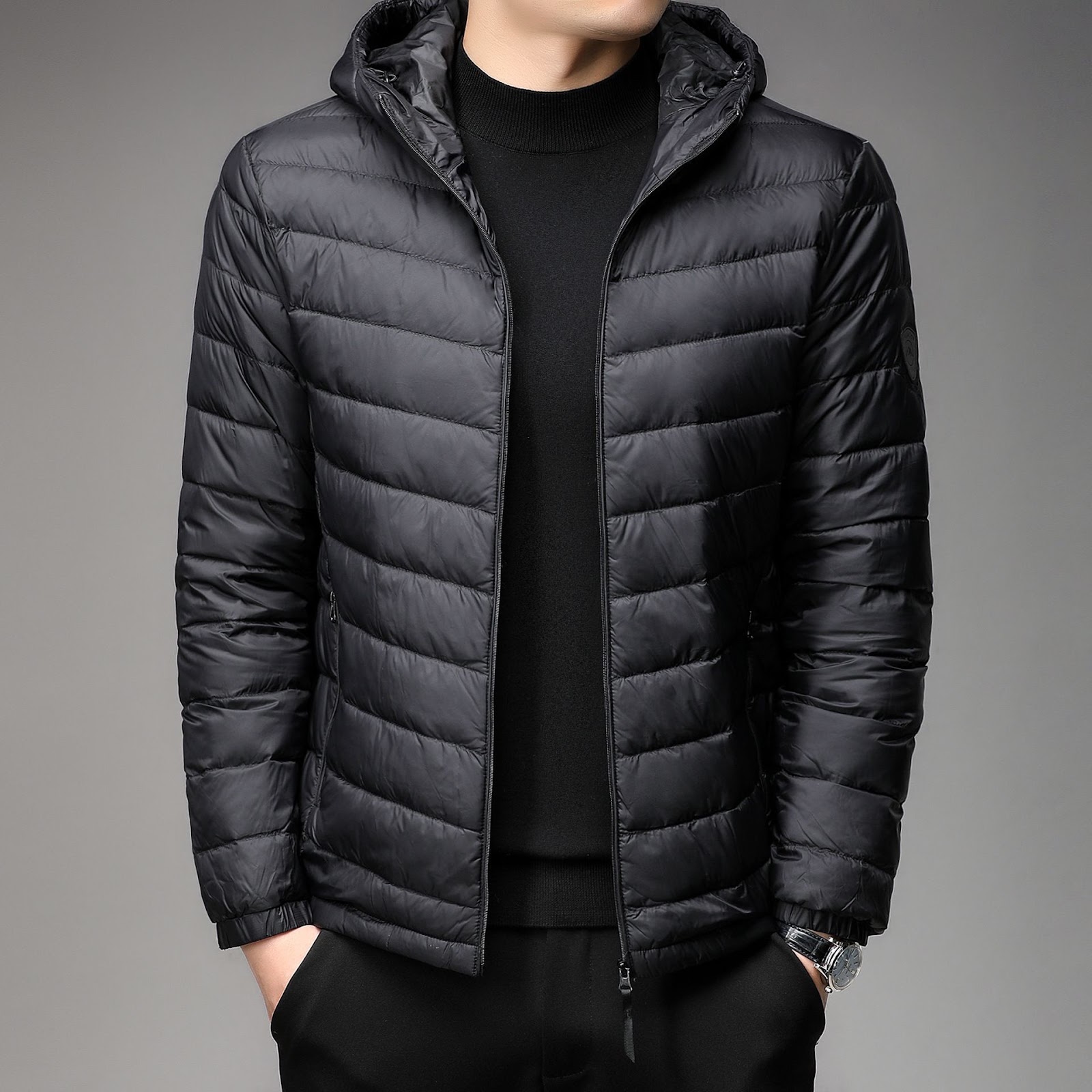 Lightweight Men's Quilted Jacket with Stand-Up Collar