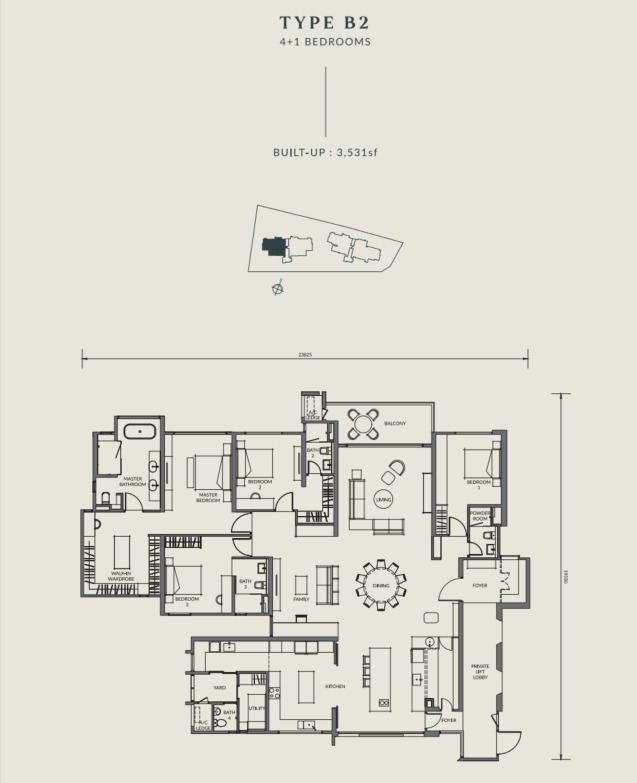 Aetas Seputeh Type B2 floor plan — 3833 sq ft, 4 bedrooms