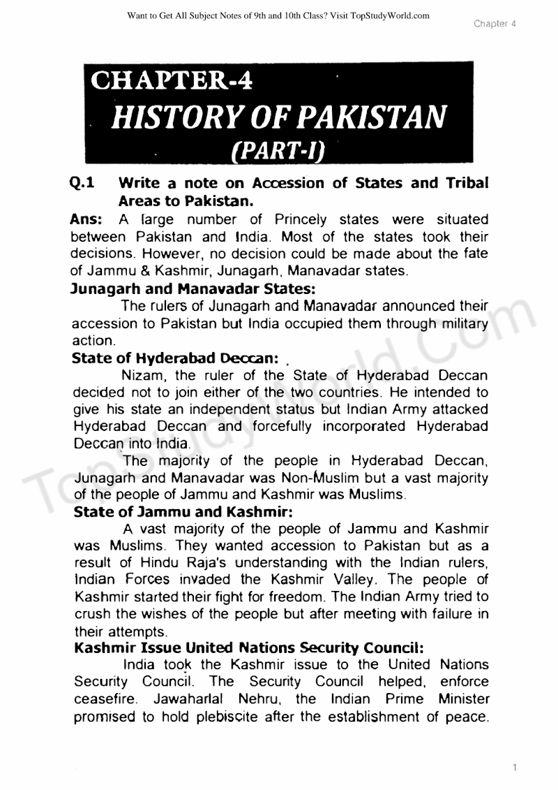 FBISE Class 9 Chapter 4  History of Pakistan (Part-I)