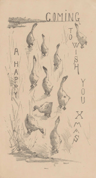 Kerstkaart met tien ganzen 1890