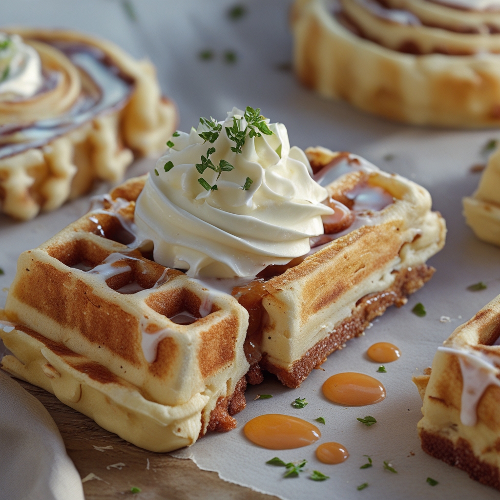 Final Cinnamon Roll Waffles with Cream Cheese Glaze Recipe