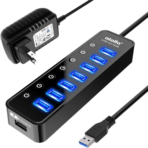 atolla Hub USB 3.0 de 7 Puertos con Alimentación Externa e Interruptores