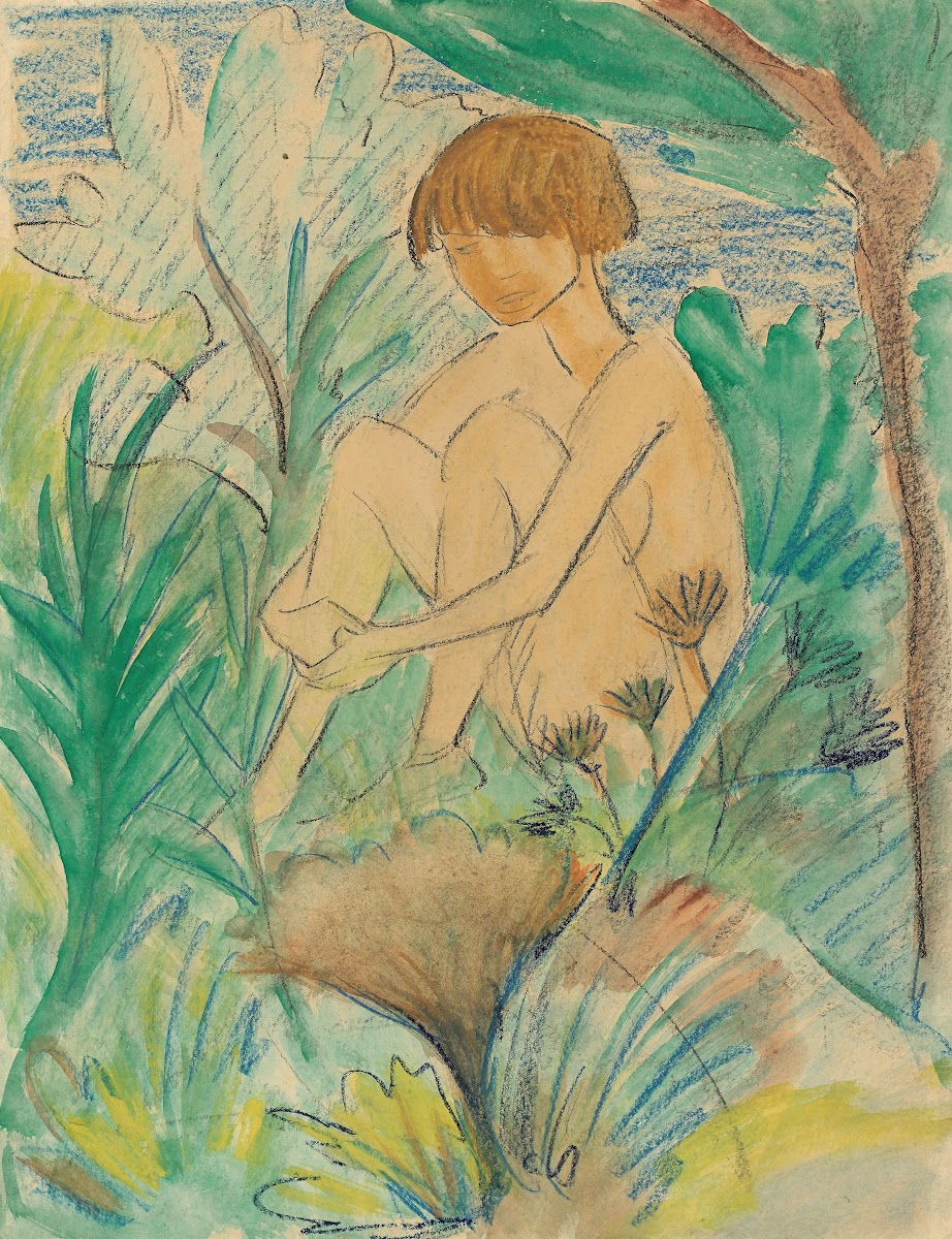 Im Gras sitzendes Mädchen Circa 1925