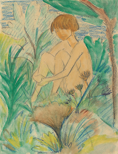 Im Gras sitzendes Mädchen Circa 1925