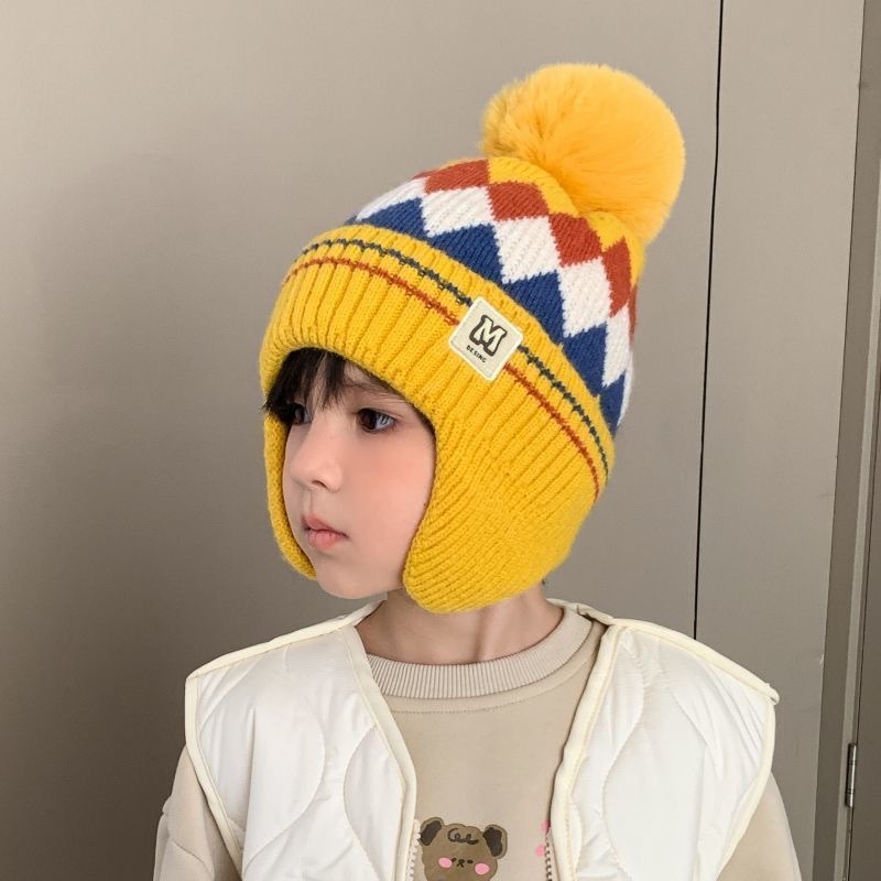 Children's hat with ear flaps, knitted, warm