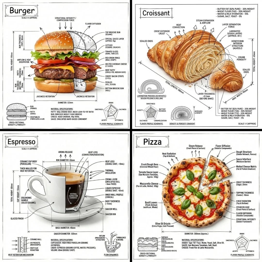 Crea una imagen infográfica de [FOOD], combinando una fotografía realista o una representación fotorrealista del objeto con...
