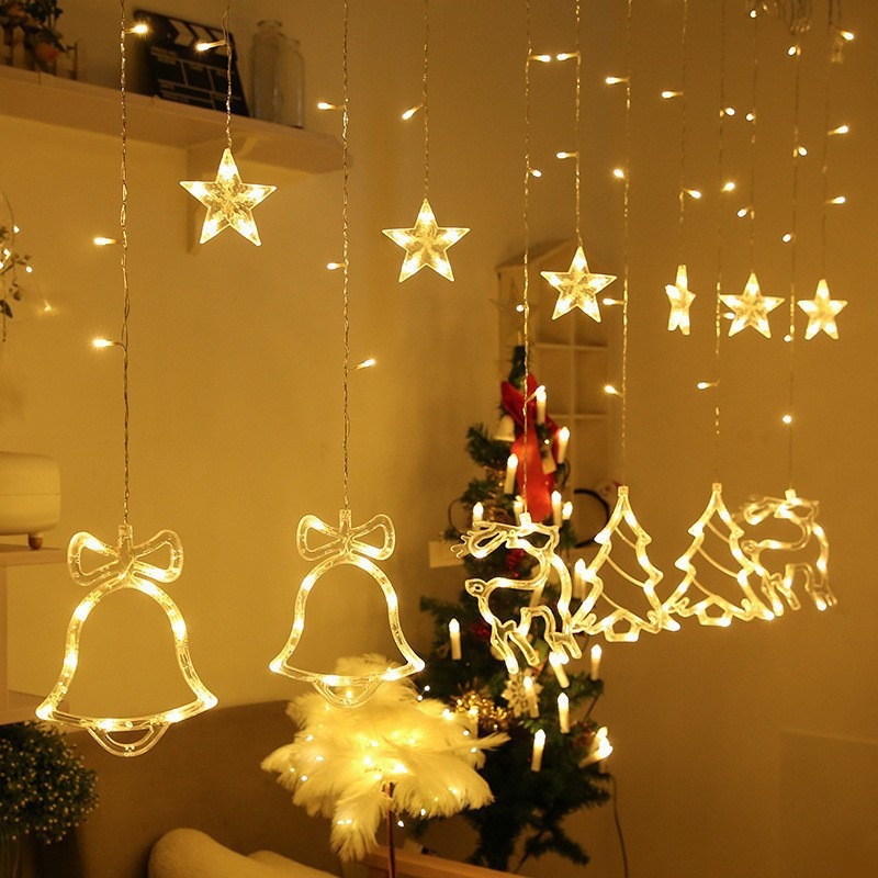 LED-Vorhang-Lichterkette mit Sternen und Monden