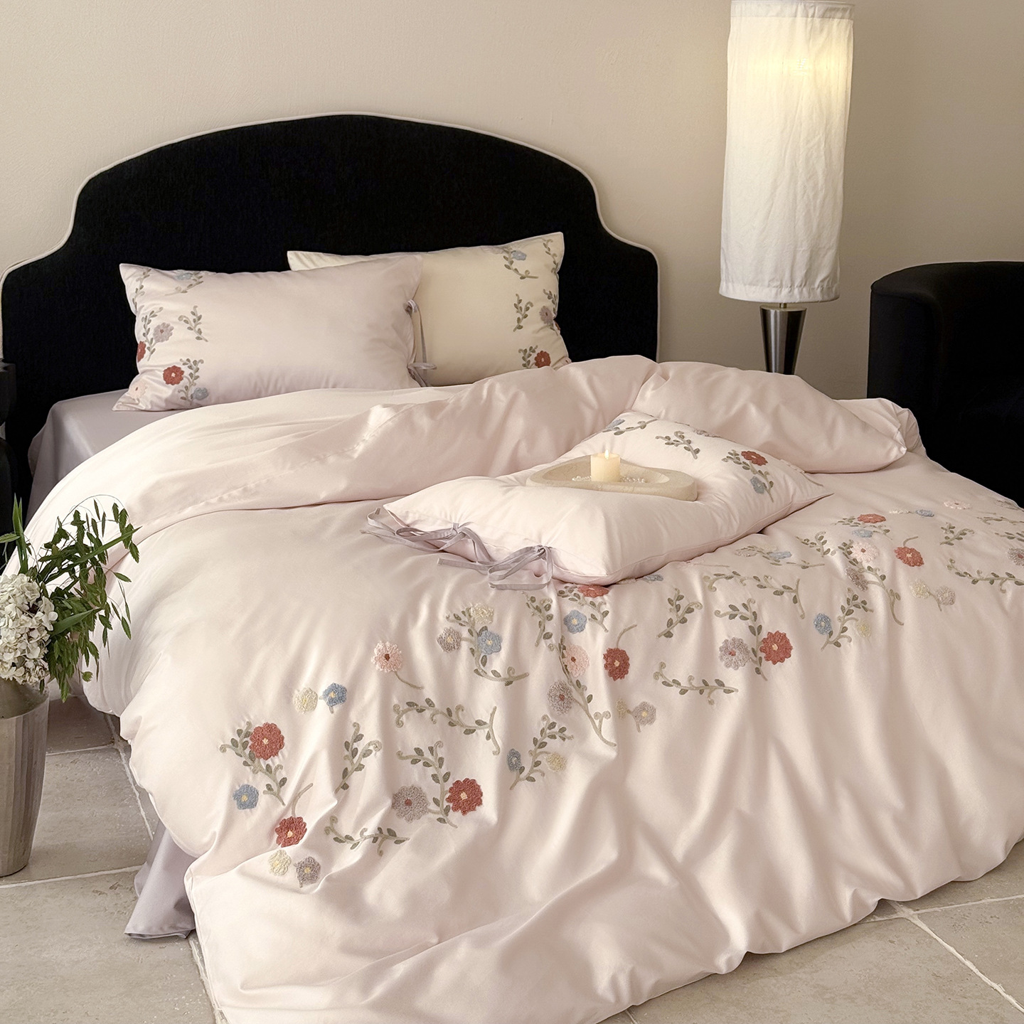 Satin Bedding Set, 100s Cotton, Embroidered