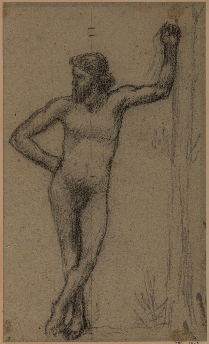 Homme debout de face appuyé à un arbre 1888 1891