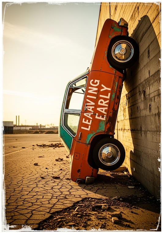 Retro Car Leaning on Rusty Wall