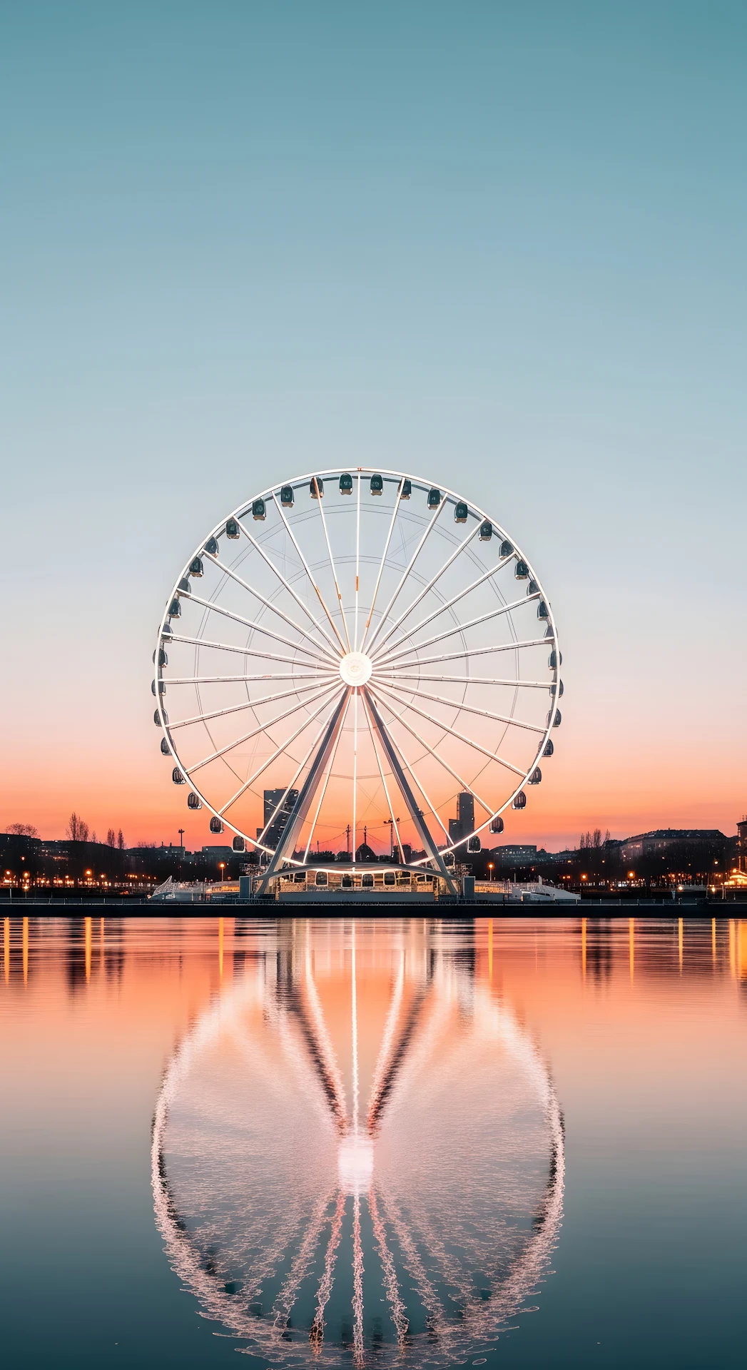 Waterfront Ferris Wheel Sunset Reflection Pastel Sky City - Free 4K mobile Wallpaper