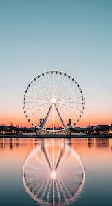 Waterfront Ferris Wheel Sunset Reflection Pastel Sky City