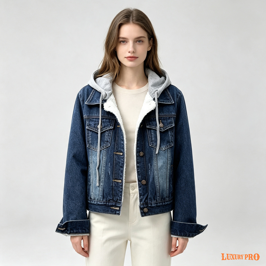 2D Women's Fleece Hooded Denim Jacket