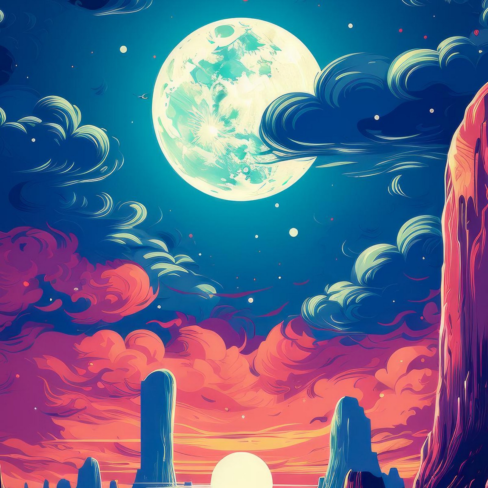 Download Surreal Alien Landscape At Night Full HD iPhone