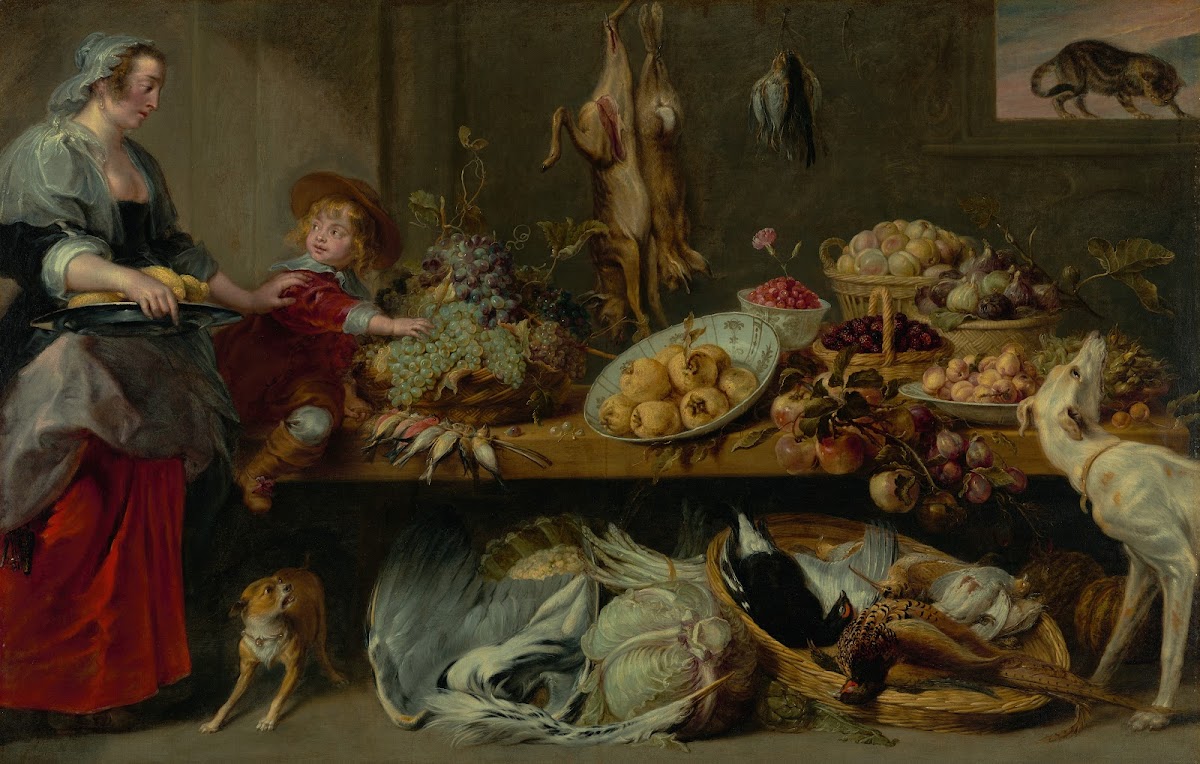 Kitchen Still Life with a Maid and Young Boy mid 17th century