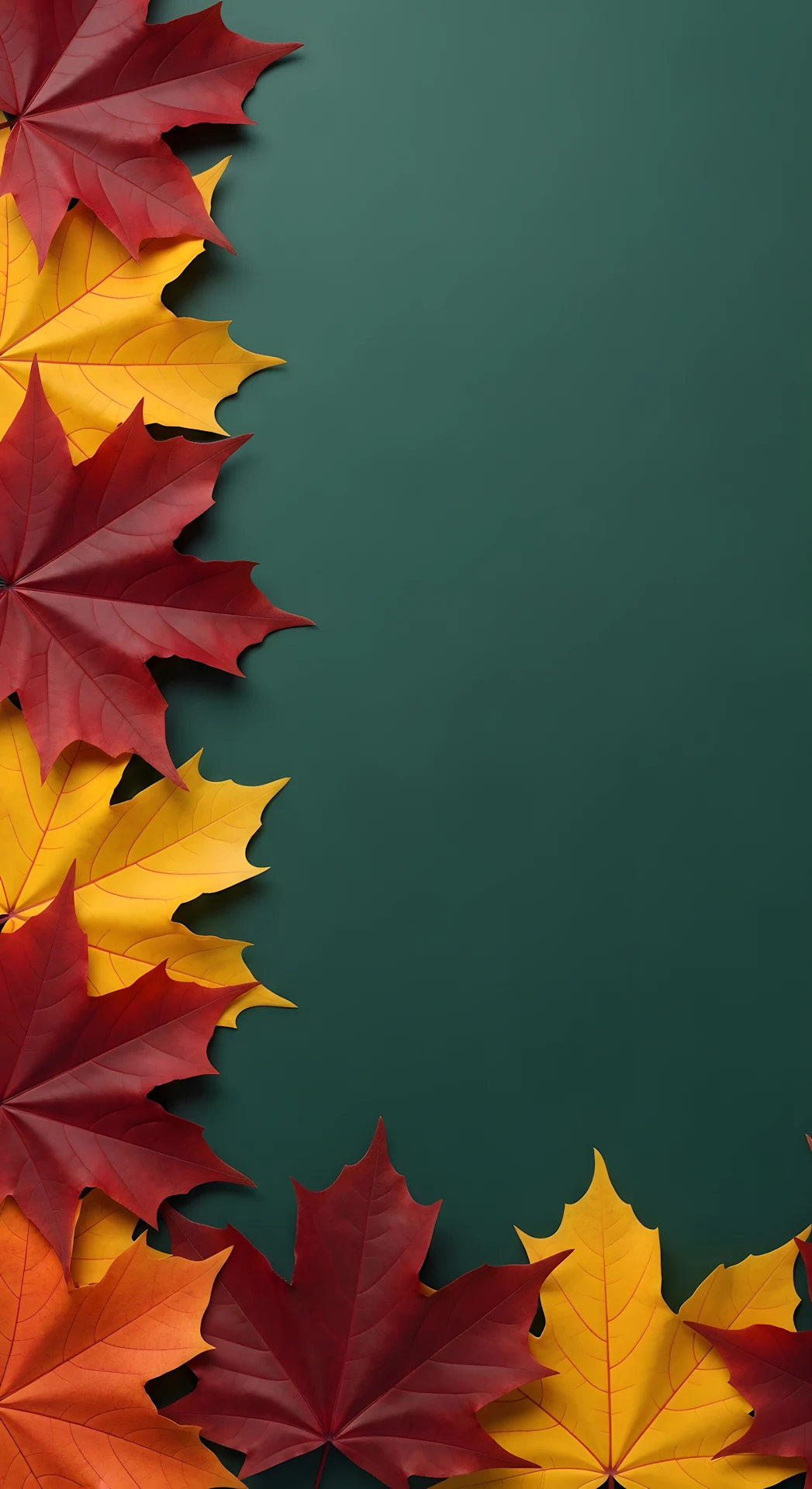 Autumn Maple Leaves Border on Dark Green - Free 4K mobile Wallpaper