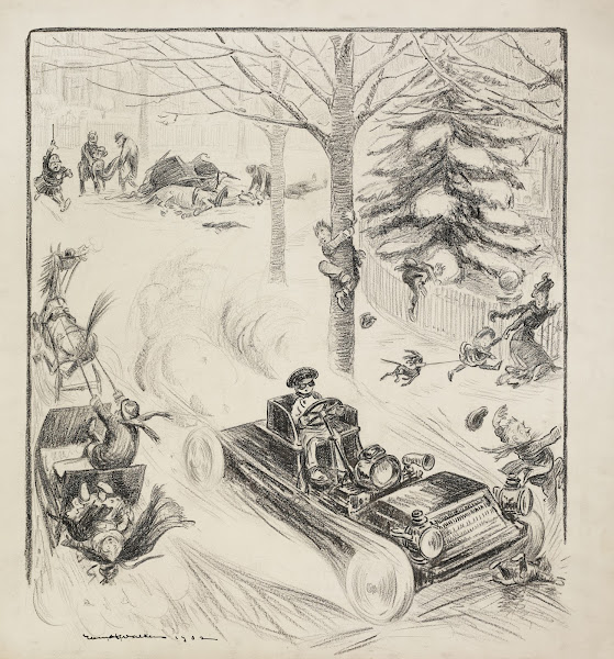 A reckless driver runs over a child crashes two horse drawn carriages which also