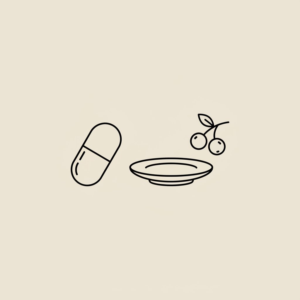 Minimalist line illustration of a capsule, small plate and stylized berry cluster on beige background in Tonum style — which weight loss drug loses the most weight