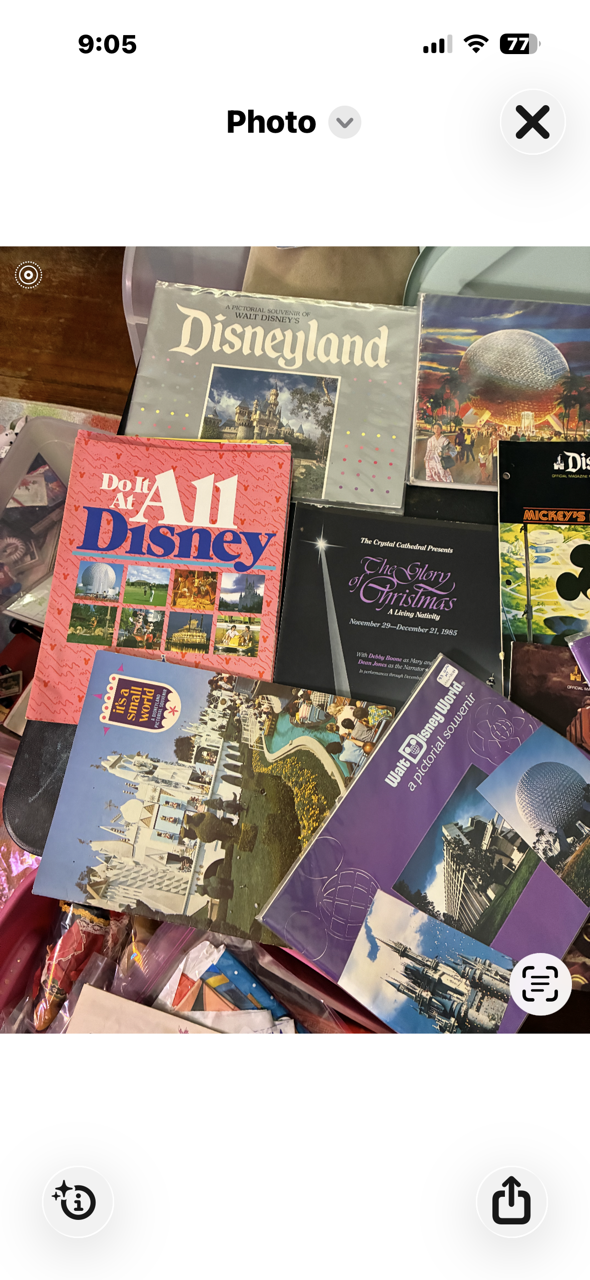 Walt Disney Productions Disneyland pictorial souvenir book, mid-1980s dot cover edition, featuring Sleeping Beauty Castle with grey and silver border and pastel dot pattern