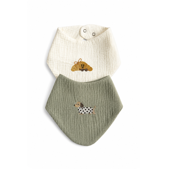 Baby bibs Twins muslin embroidered  2 pcs multicolor