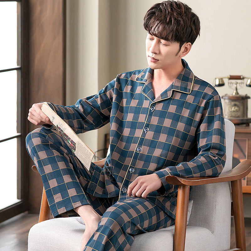 Herren-Pyjama-Set aus 100% Baumwolle, langärmelig