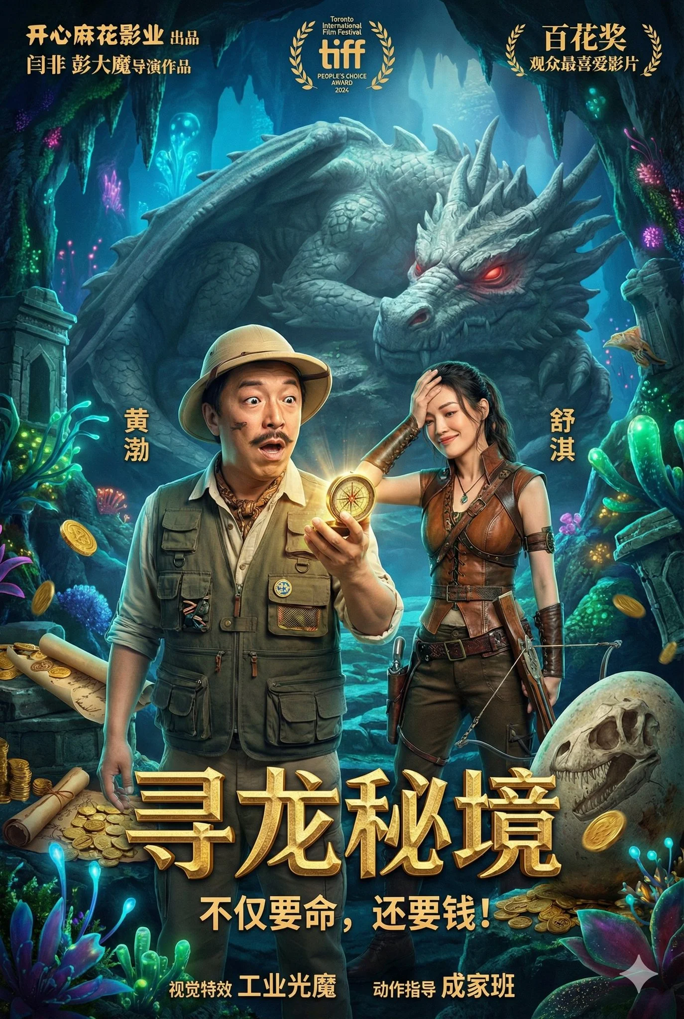 Póster de comedia de aventuras fantásticas 'La búsqueda del reino del dragón'