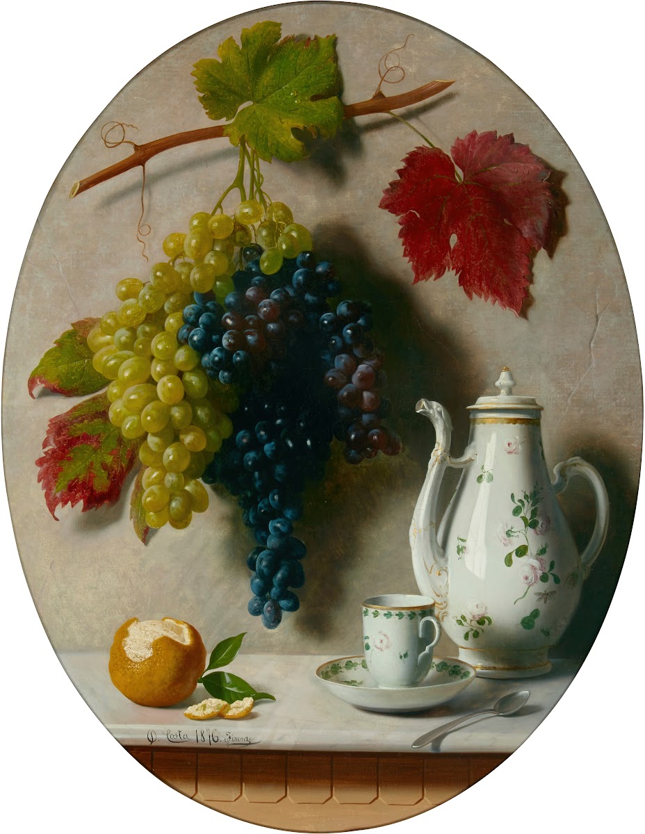 A still life with grapes and tea pot 1876
