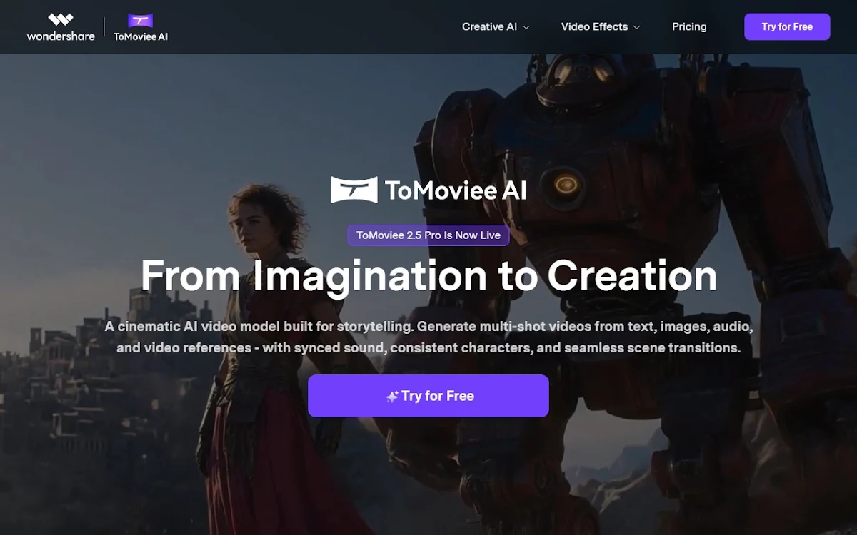 Captura de WonderShare ToMoviee AI
