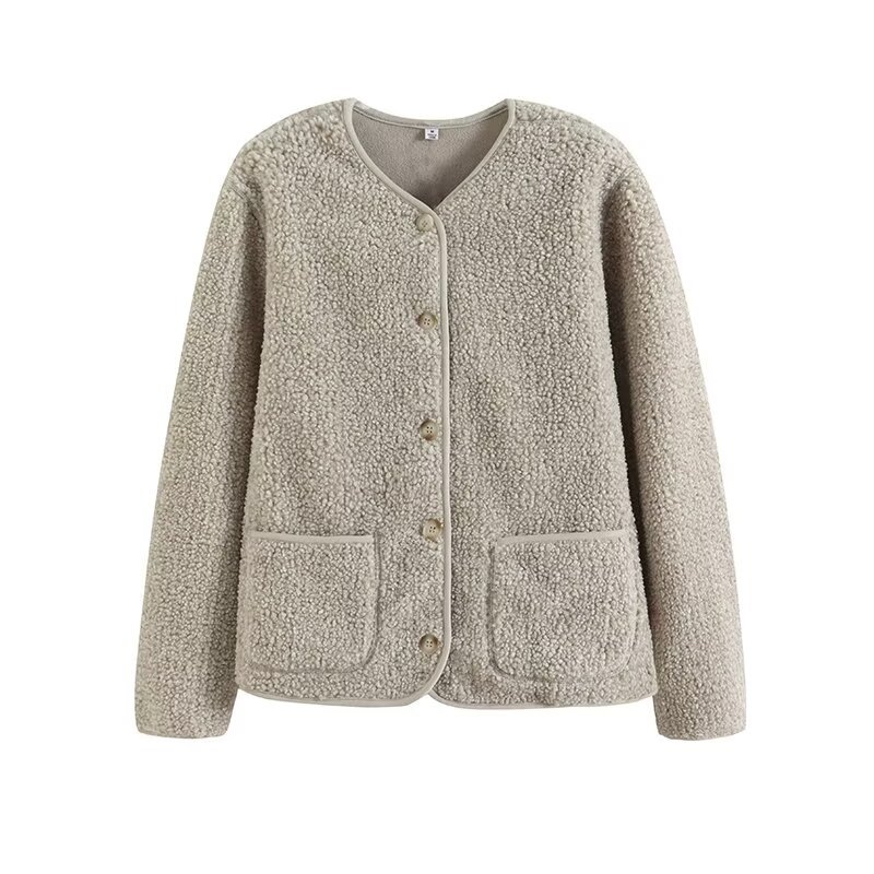 Faux lambskin and fleece cardigan
