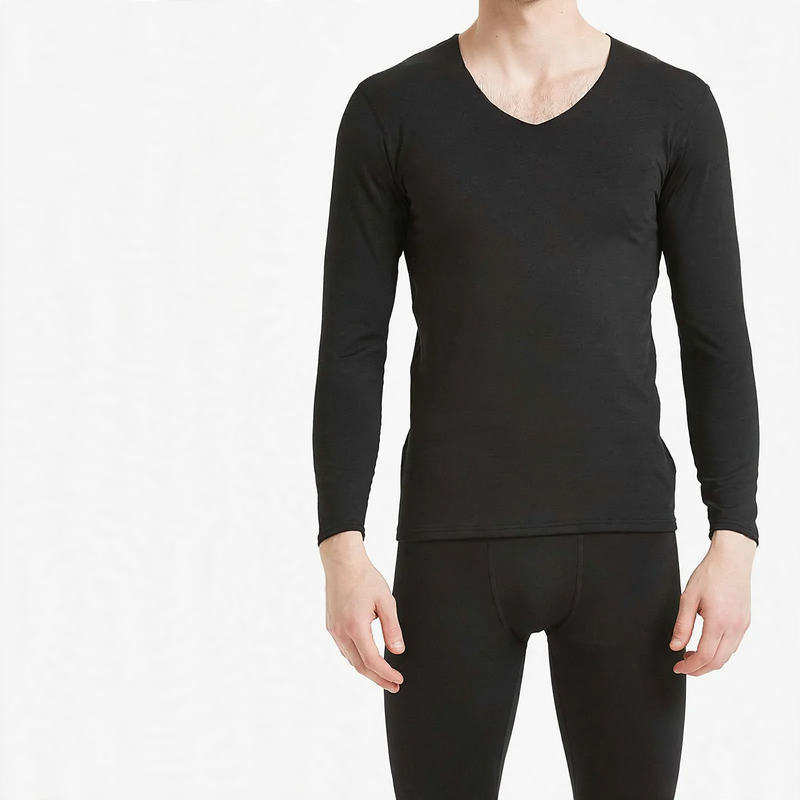 Seamless thermal underwear set for men, V-neck