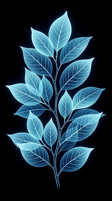 Translucent Blue X-Ray Style Leaves on Branch Wallpaper - Free mobile Wallpaper