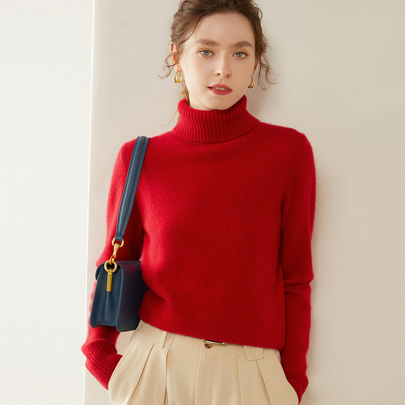 Women's wool turtleneck sweater, solid color