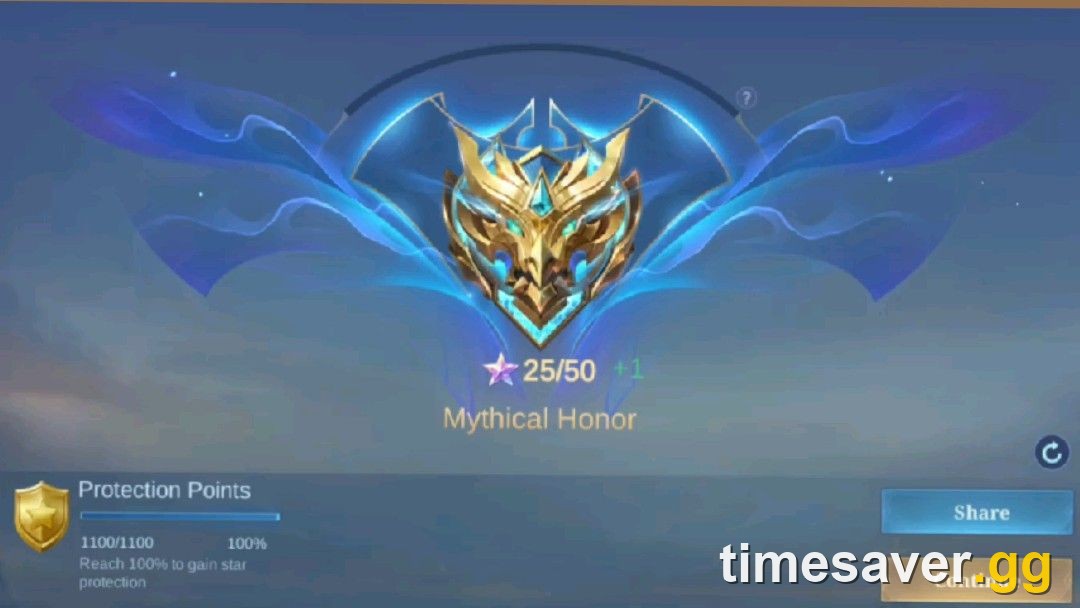 Mobile Legends in-game ranked screen showing Mythical Honor and Mythic point progress toward Mythical Glory