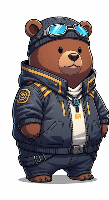 Cyberpunk Bear Mascot in Tech Biker Jacket and Goggles - Free mobile Wallpaper