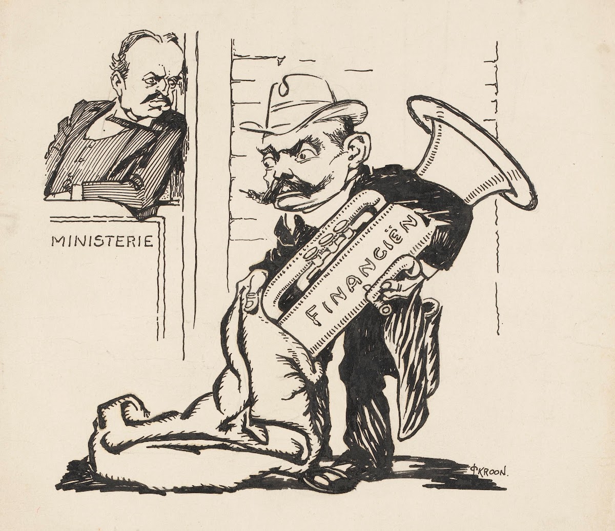 Minister S de Vries met tuba 1918 1921