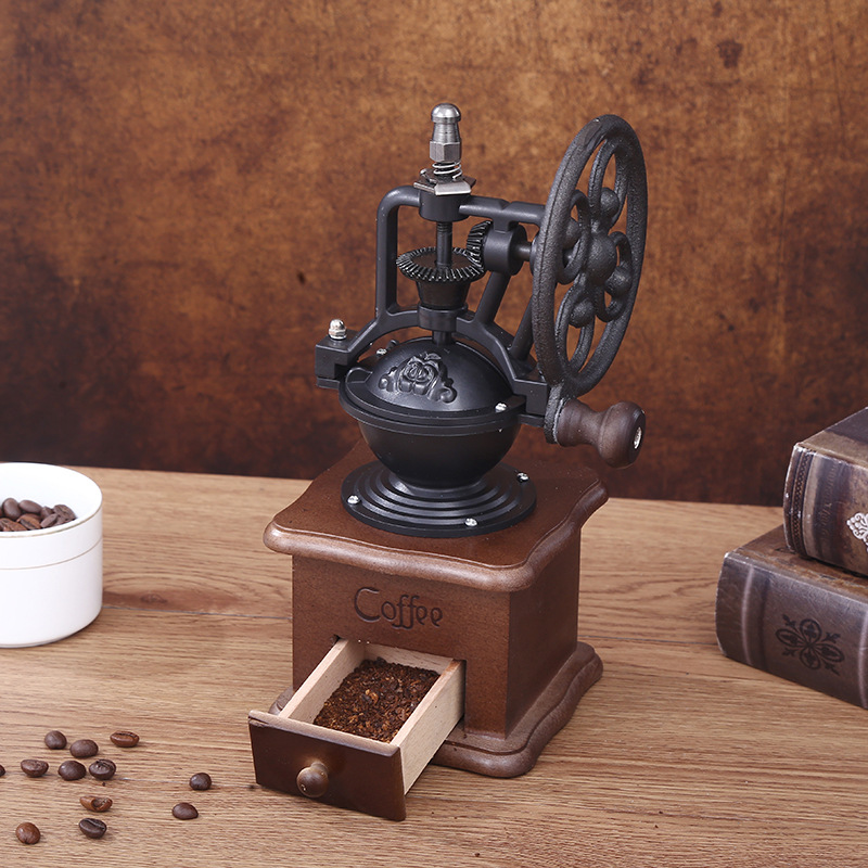 Manual coffee grinder with CNC grinding mechanism and brush