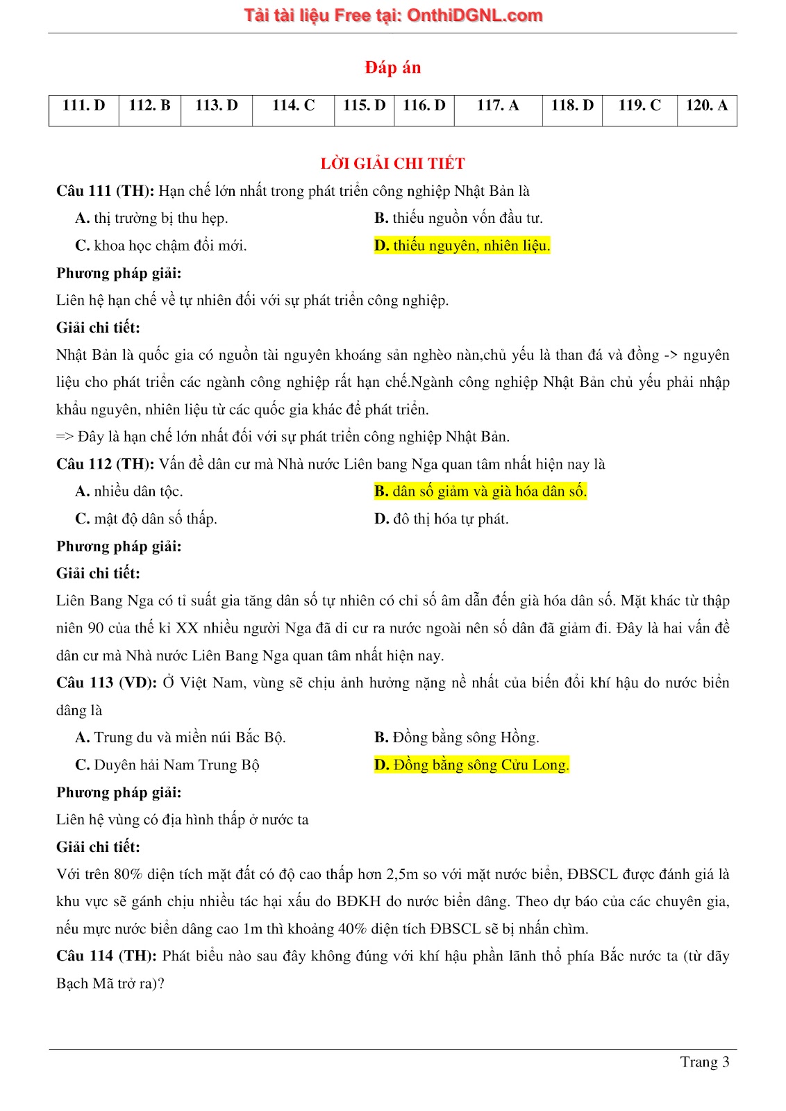 150bài tập môn Địa Lý - Ôn thi ĐGNL ĐHQG TP hà nội Phần 10