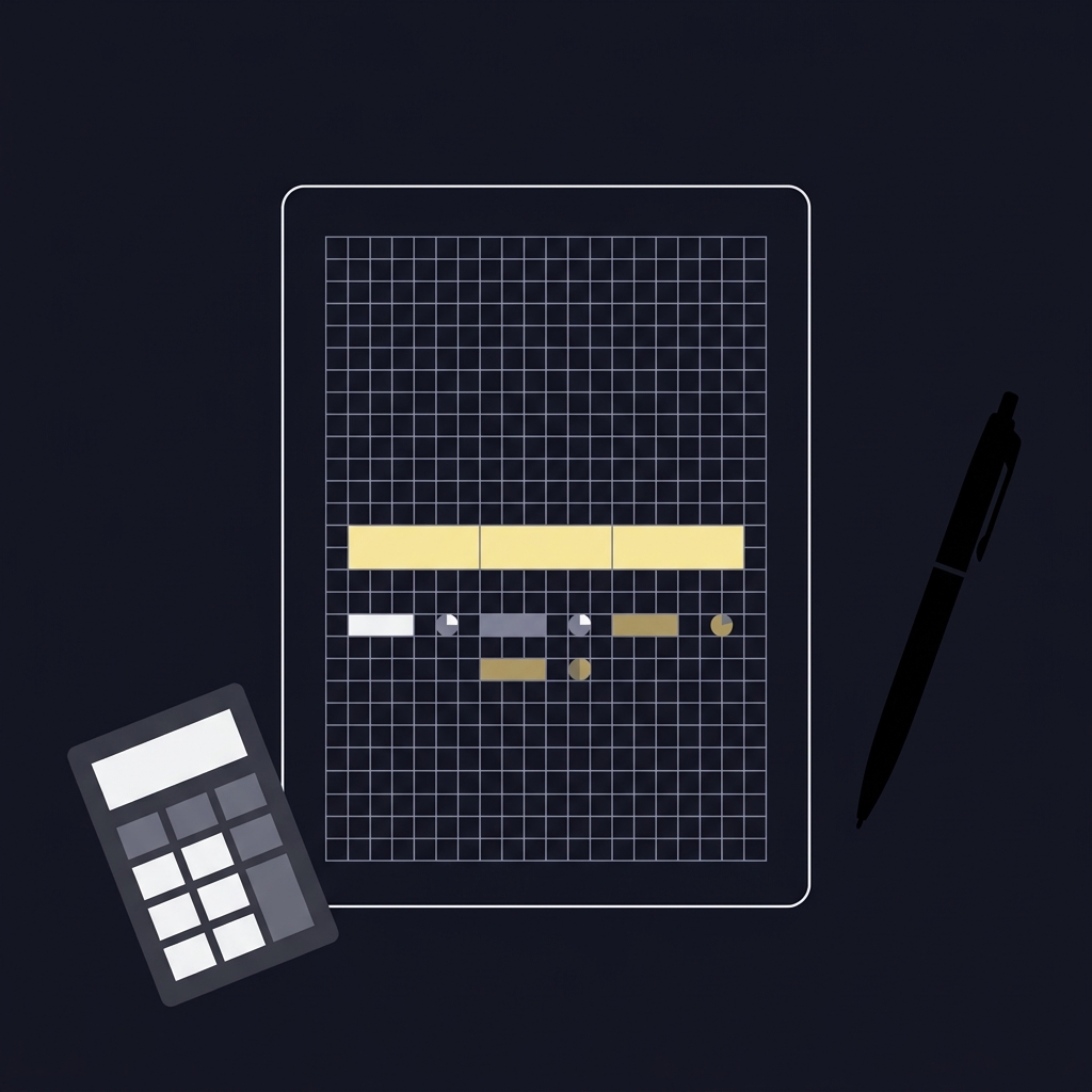 Minimalist 2D vector of a spreadsheet style notebook with highlighted cells and stake size bars on a dark Funded Plays style background illustrating What Is a Middling Opportunity