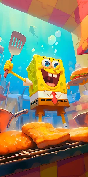 Spongebob Squarepants, Cartoon Character, Krusty Krab, Fry Cook 4K iPhone Wallpaper Background