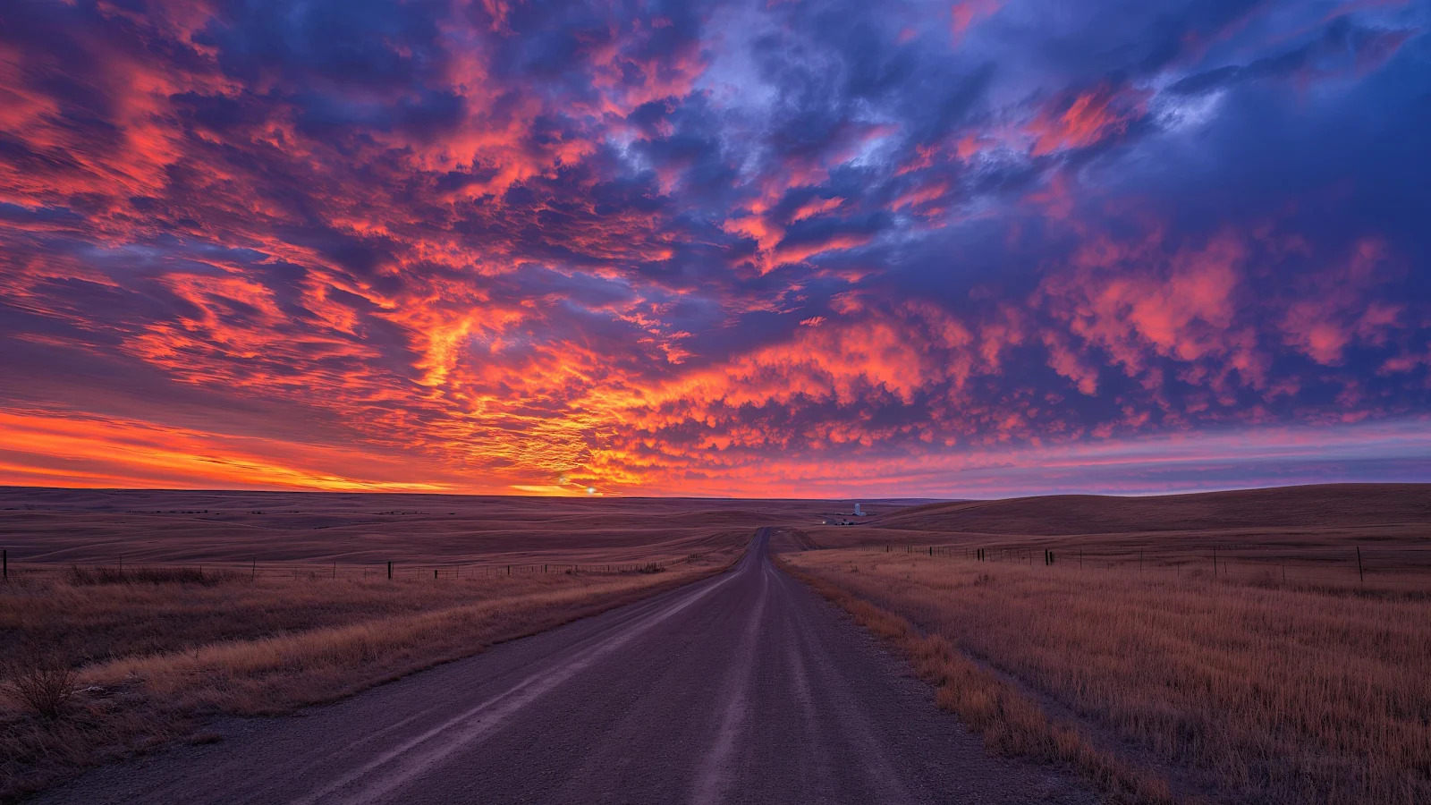 Vibrant Sunset Over Country Road - Landscape Photography 4K Wallpaper (3840x2160)