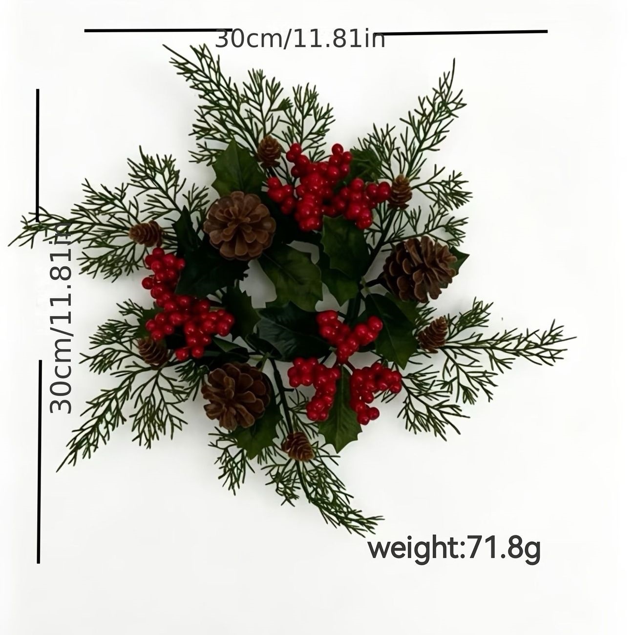 Christmas candle wreath with pine cones and red berries