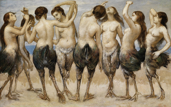 Eight dancing women in bird bodies 1886