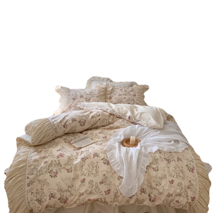 Vintage-Bettwäsche-Set aus Baumwolle mit Spitzenbesatz