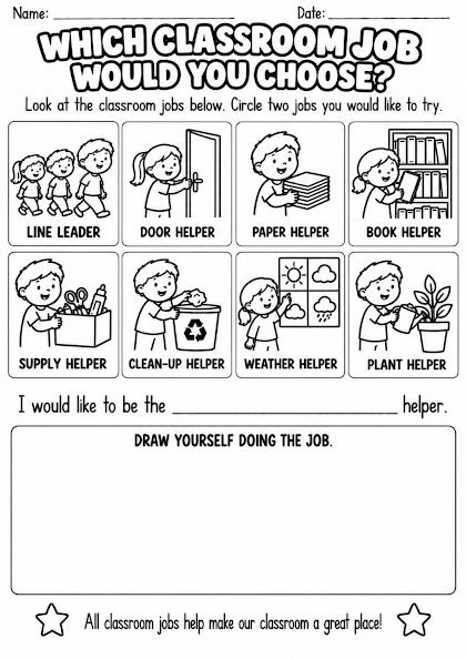 Which Classroom Job Would You Choose Worksheet