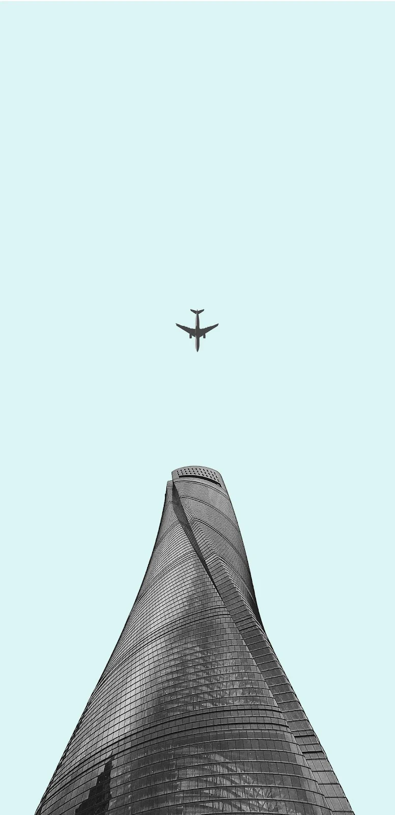 Airplane Over Shanghai Tower - Minimalist Architecture Photography Full HD iPhone Wallpaper (1080x2228)