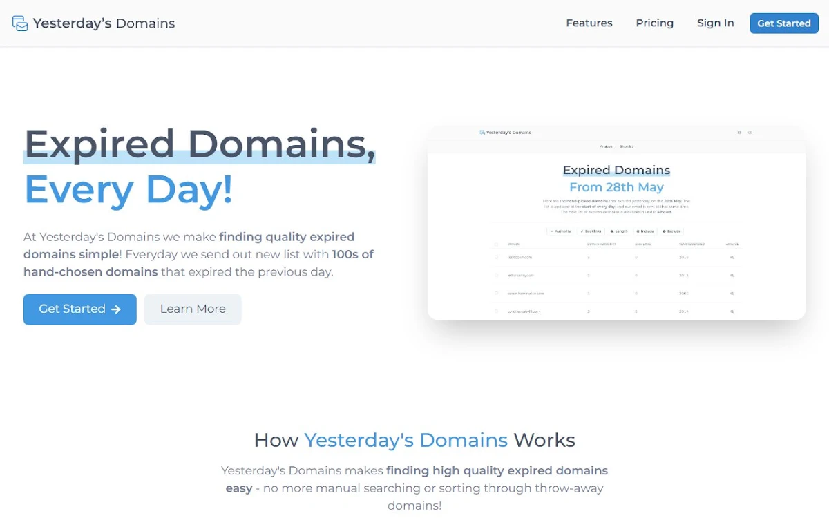 Captura de Yesterday's Domains